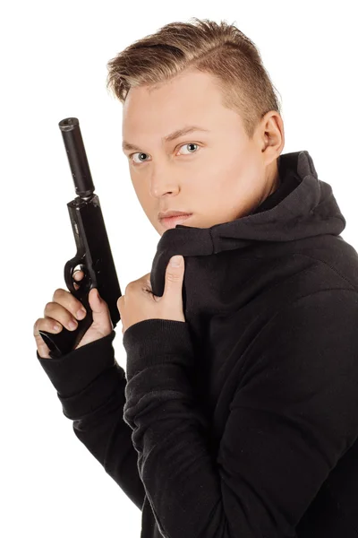 총을 든 청년 — 스톡 사진