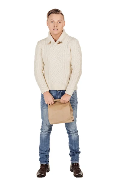 Man holding paper bag — Stock Photo, Image