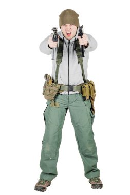 asi veya siyah silah tutan özel askeri yüklenici. Savaş, kol