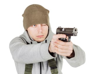 asi veya siyah silah tutan özel askeri yüklenici. Savaş, kol