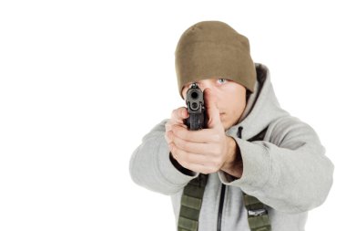 asi veya siyah silah tutan özel askeri yüklenici. Savaş, kol