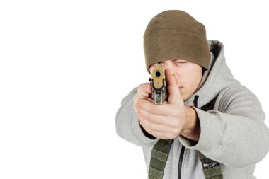 asi veya siyah silah tutan özel askeri yüklenici. Savaş, kol