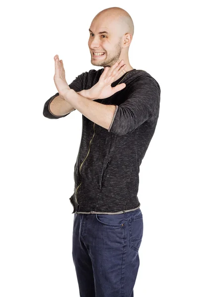 Young man making facial expressions and gestures — Stock Photo, Image