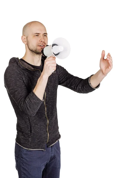 Man holding megaphone — Stock Photo, Image