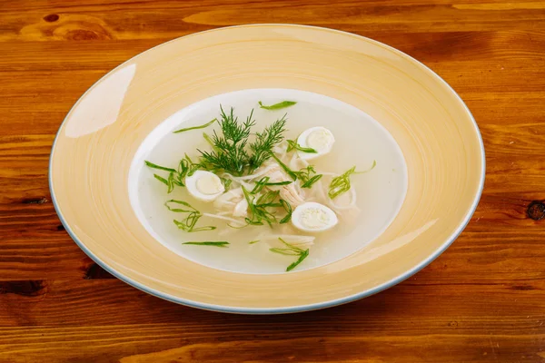 Chicken broth with egg — Stock Image Chicken broth with egg Royalty Free Stock Photos