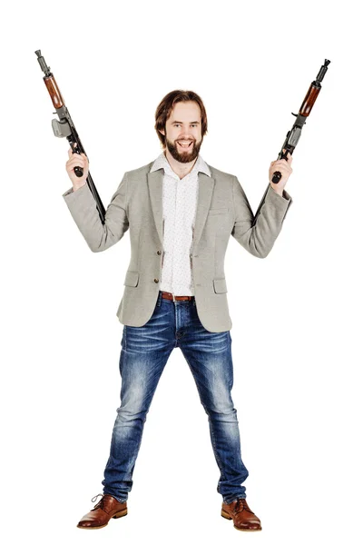 Ember, aki egy géppuska — Stock Fotó