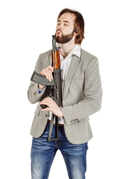 Mann mit Maschinengewehr — Stockfoto