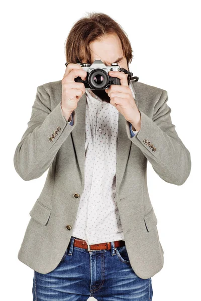 Photographer with old retro film  camera — Stock Photo, Image