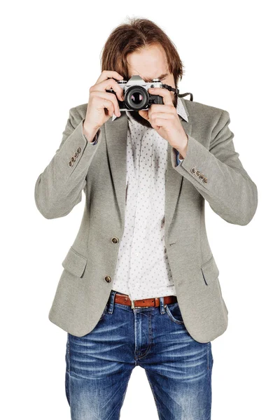 Photographer with old retro film  camera — Stock Photo, Image