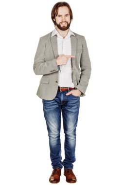 Beyaz arka plan üzerinde poz işadamı