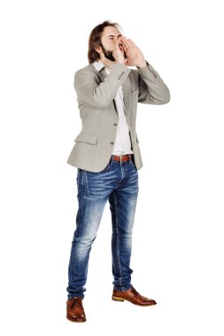 Beyaz arka plan üzerinde poz işadamı