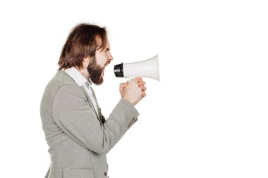 adam tutarak megafon. 