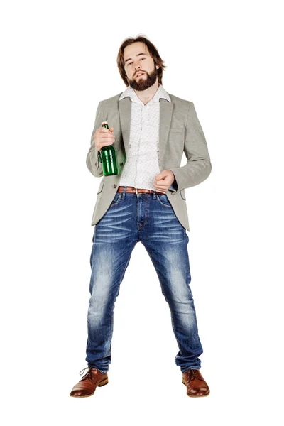 Dronken man met groene fles — Stockfoto