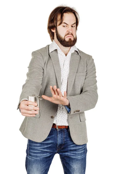 Homem segurando frasco de álcool — Fotografia de Stock