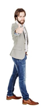 Kameraya bakarak ve parmağını ortaya usinessman 