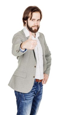 Kameraya bakarak ve parmağını ortaya usinessman 