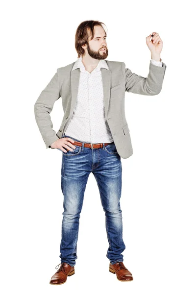 Homme écrivant quelque chose sur un panneau de verre — Photo