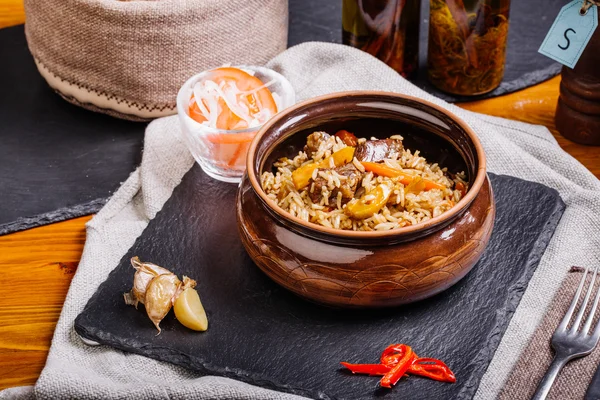 Pilaf - Rice with Meat and Vegetables — Stock Photo, Image