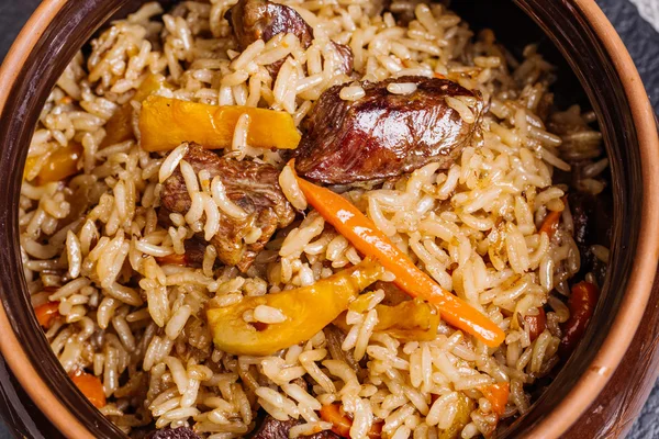 Pilaf - Rice with Meat and Vegetables — Stock Photo, Image