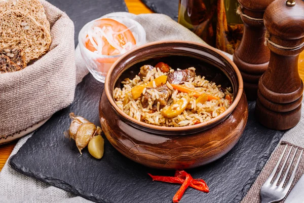 Pilaf - Rice with Meat and Vegetables — Stock Photo, Image