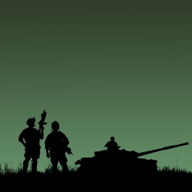 Silhouette of military soldiers team or officer with weapons and clipart