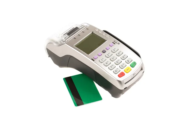 Credit card and card reader on white background — Stock Photo, Image