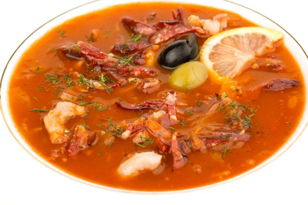 Meat soup with lemon, olives — Stock Fotó