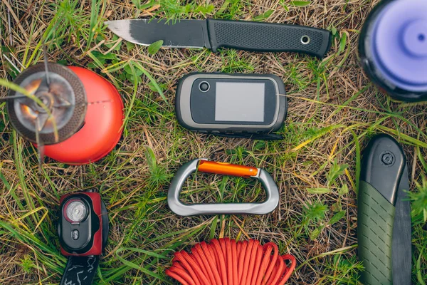 Travel survival kit in the wild — Stok fotoğraf