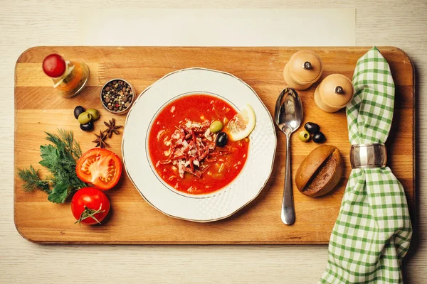 Fragrant meat soup with lemon, olives — 스톡 사진