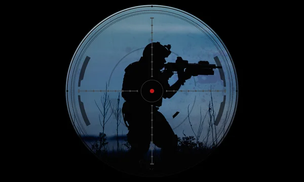 Sniper during night operation hostage rescue.view through the ni — Stock Photo, Image