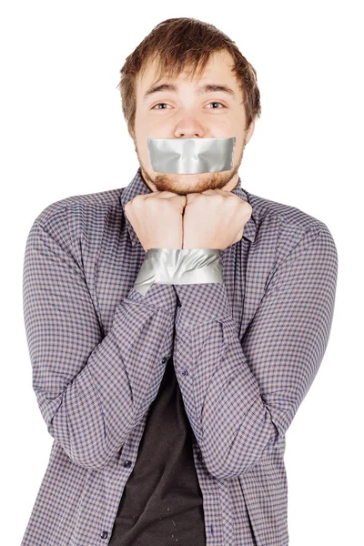 Man with mouth covered by masking tape Royalty Free Stock Photos