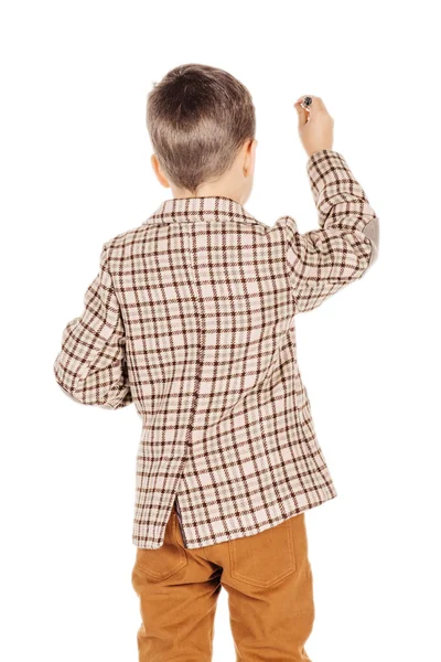 Portrait adorable young happy boy looking at camera isolated on — Stock fotografie