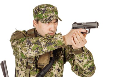 Portre özel askeri yüklenici handgyn amaçlayan. portre