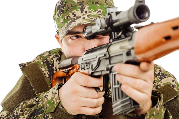 Contratante militar privado com rifle sniper . — Fotografia de Stock