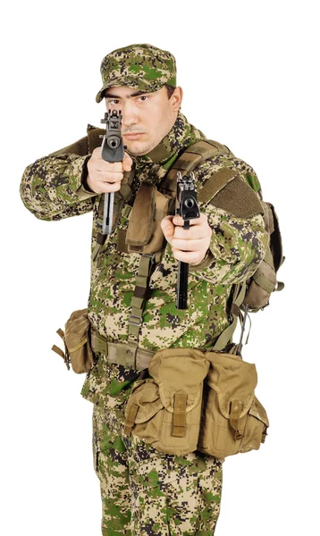 Portrait Private Military Contractor aiming handgyn. portrait is — Stock Photo, Image