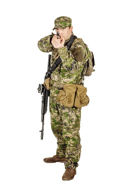 Portrait Private Military Contractor aiming handgyn. portrait is — Stock Photo, Image