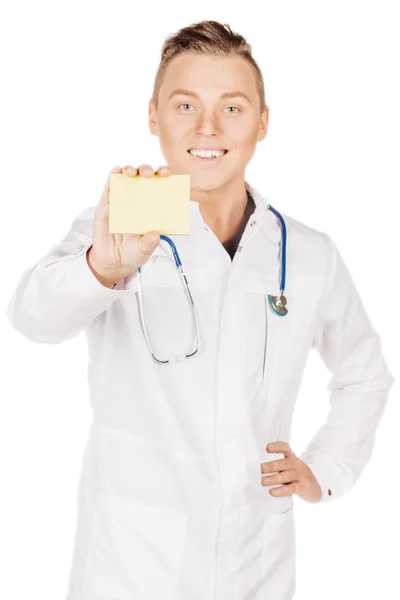 Medical doctor with stethosccope over the shoulder holding a sma — ストック写真