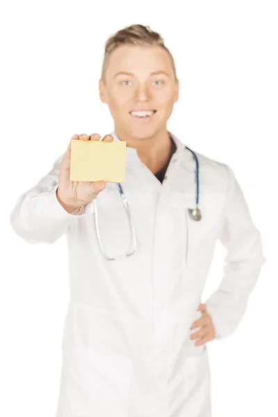 Dokter medis dengan stetoskop di atas bahu memegang sma — Stok Foto