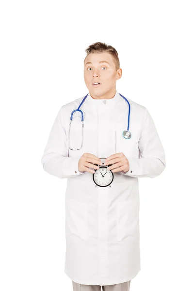 Läkare i vitt päls med stetoskop håller ut en ALA — Stockfoto