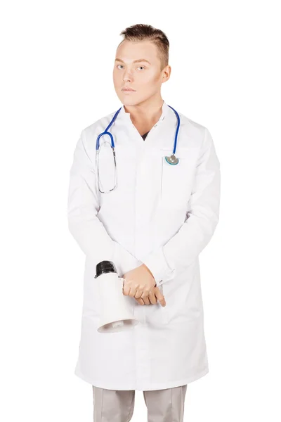 Young male doctor in white coat looking at camera. People and me — 图库照片