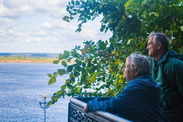 Senior man and woman looking at the river Kama (Tatarstan, Russi Stock Picture