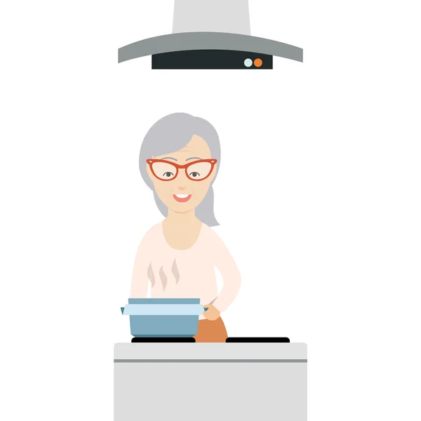 Mujer cocinando en la cocina — Vector de stock