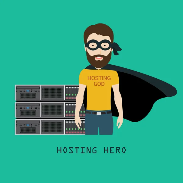 Hosting Held vor Server-Rack — Stockvektor