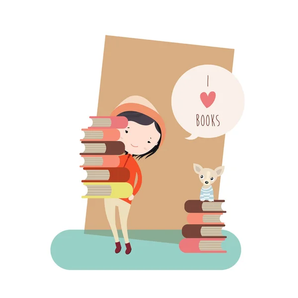 Dívka s knihami — Stockový vektor