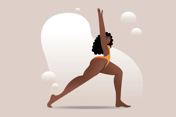 Young Woman Standing Yoga Pose Girl Performs Aerobics Exercises Morning — Stock Vector