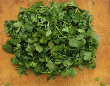 Maydanoz. Petroselin 'i güzelce doğradım. Maydanoz yaprakları. Yeşil yapraklar. Maydanoz bahçede yetişir. Yakın plan. Bahçe. Saha. Çiftlik. Bitki yetiştiriyorum. Yatay fotoğraf düz yeşil yapraklara bakıyor