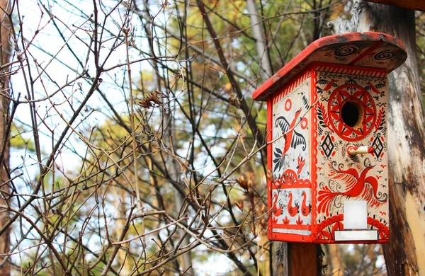 Maison d'oiseau coloré accroché sur le mur maison d'oiseau accroché à l'arbre — Photo