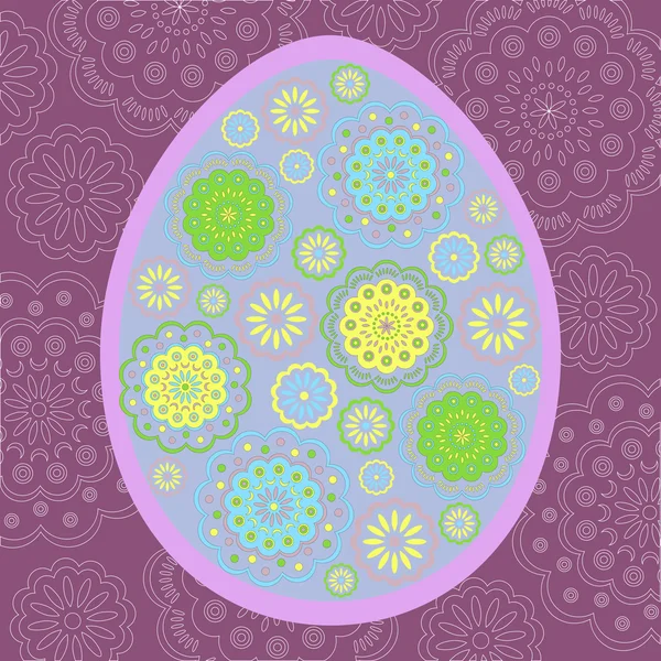 Floral colorful easter egg on purple background — Stock Vector