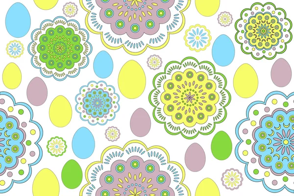 Seamless colorful eggs and flowers background — Stock Vector