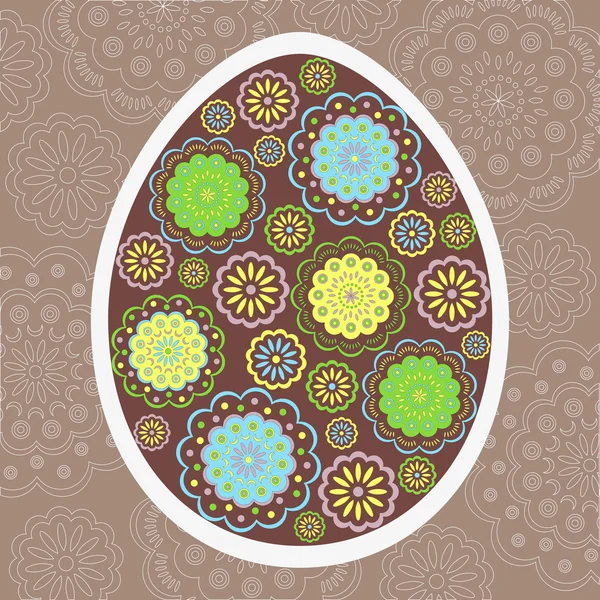 Floral colorful easter egg on brown background — Stock Vector